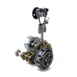 Part of disassembled engine showing piston, cylinder, crankshaft