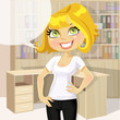 Cute business woman shows T-shirt for print of your logo