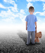 Photo: Lonley Boy Standing Alone with Teddy Bear Lonley Boy Standing Alone with Teddy Bear