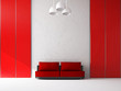 Red sofa near the wall