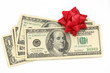 Dollars with decorative bow on white