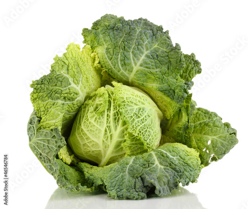 Photo: Fresh savoy cabbage isolated on white Fresh savoy cabbage isolated on white