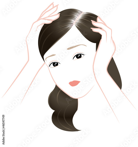 Illustration: 生え際を気にする女性 生え際を気にする女性