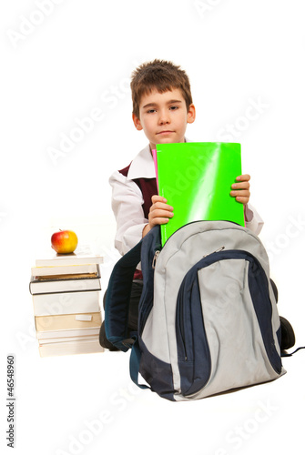 Photo: Student boy prepare to make homework Student boy prepare to make homework