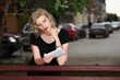 Young woman holding a digital tablet computer