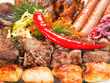 Photo: barbecue with sauce and vegetables barbecue with sauce and vegetables