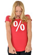 Junge Frau im Sale-Shirt