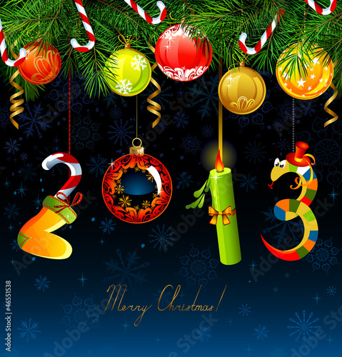 Vector: funny numbers of new year hanging from the fir tree funny numbers of new year hanging from the fir tree