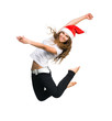 girl in a Santa hat jump