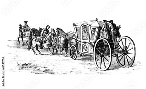 Illustration: Ancient horse-drawn Coach - end 18th century Ancient horse-drawn Coach - end 18th century