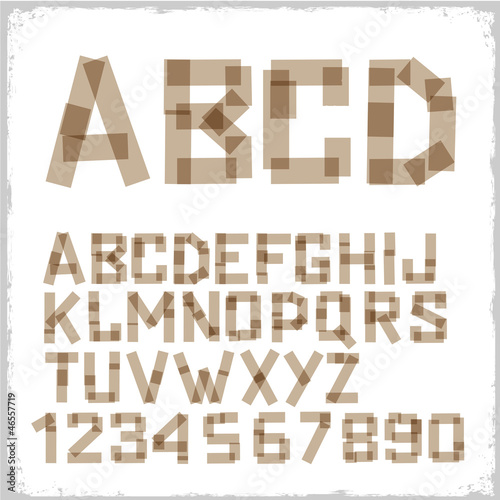 Vector: Alphabet letters and numbers made from adhesive tape Alphabet letters and numbers made from adhesive tape
