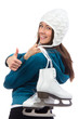 woman with  ice skates thumb up