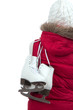 Woman with ice skates from the back getting r