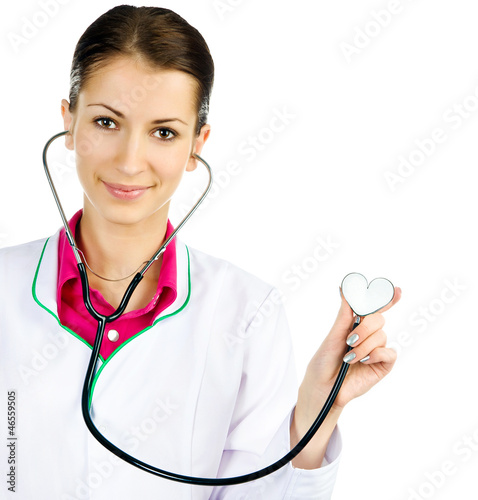 Photo: Doctor with the stethoscope in shape of heart Doctor with the stethoscope in shape of heart