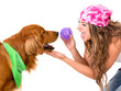 Woman playing with her dog