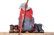 Hiking boots with backpack