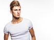 Attractive man wearing T-shirt close up portrait