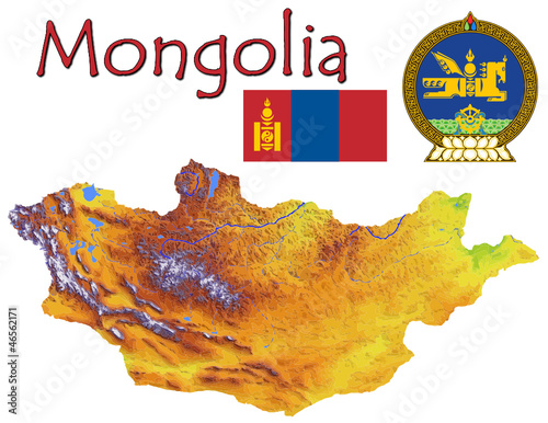 Vector: Mongolia Asia national emblem map symbol motto Mongolia Asia national emblem map symbol motto