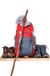 Hiking boots with backpack