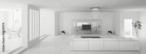 Illustration: Modern weiss apartment interior panorama 3d render Modern weiss apartment interior panorama 3d render