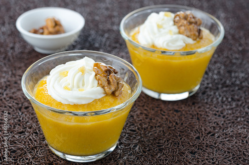 Photo: pudding with pumpkin and mango closeup horizontal pudding with pumpkin and mango closeup horizontal