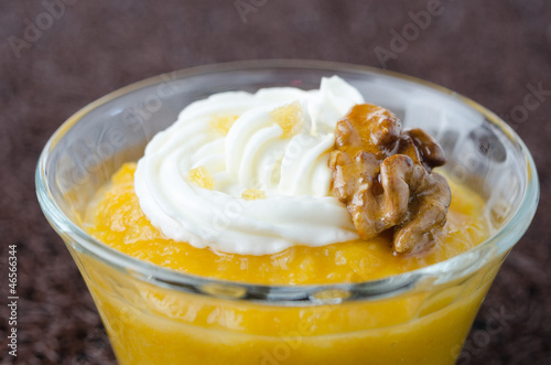 Photo: pudding with pumpkin and mango closeup pudding with pumpkin and mango closeup