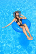 Woman in bikini and hat is in the water