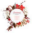 White Christmas plate with ornaments and candies