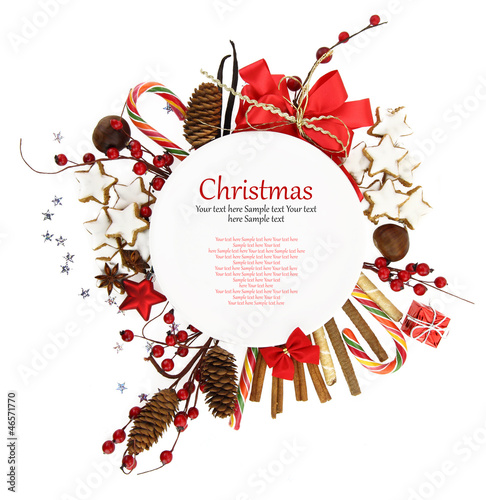 Photo: White Christmas plate with ornaments and candies White Christmas plate with ornaments and candies