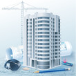 Architectural background with a 3D building model
