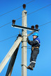 power electrician lineman at work on pole