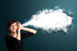 Young woman with abstract cloud