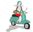 femme vespa turquoise