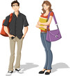 Couple of cartoon young students. Teenagers.