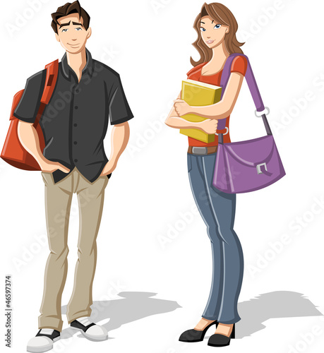 Vector: Couple of cartoon young students. Teenagers. Couple of cartoon young students. Teenagers.