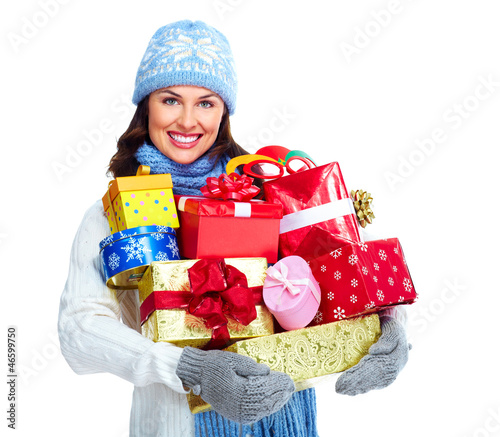 Photo: Beautiful christmas girl with gifts. Beautiful christmas girl with gifts.