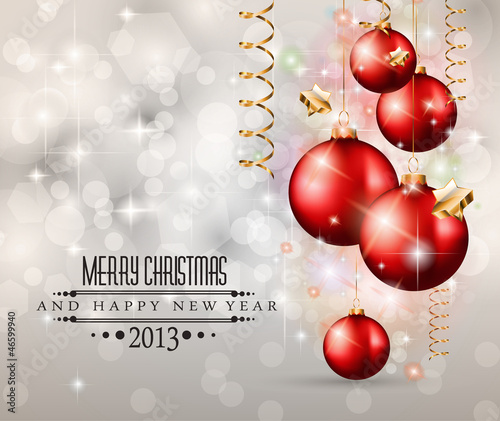 Vector: Elegant Classic Christmas Background wit red baubles Elegant Classic Christmas Background wit red baubles