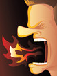 Man Yelling with Hot Fire Burning His Mouth