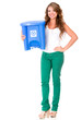 Woman holding a recycling bin