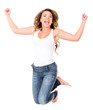 Excited woman jumping