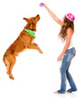Woman playing with her dog