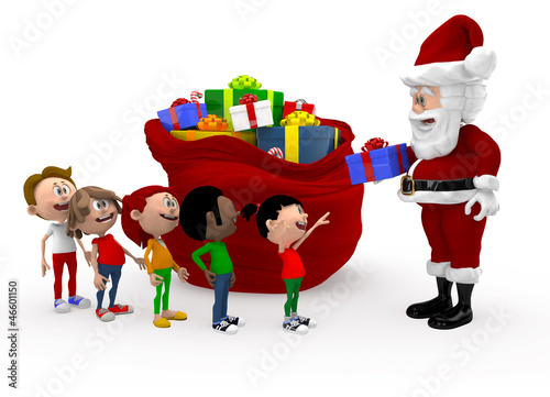 Illustration: 3D Santa giving Christmas presents 3D Santa giving Christmas presents