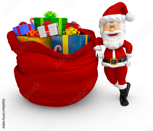 Illustration: 3D Santa with a bag of presents 3D Santa with a bag of presents