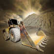 Excavator in the mine. Ecology disaster concept.