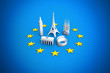 Illustration: Europe flag with landmarks Europe flag with landmarks