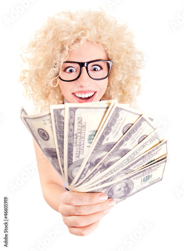 Photo: Young woman with dollars in her hands Young woman with dollars in her hands