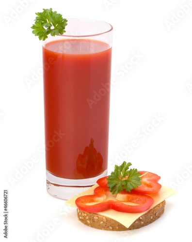 Photo: tomato juice glass and sandwich tomato juice glass and sandwich