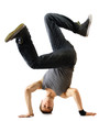 Young handsome fresh man breakdancing