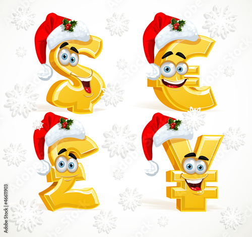 Vector: Christmas Monetary signs smiles - dollar, pound, euro and yen Christmas Monetary signs smiles - dollar, pound, euro and yen