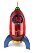 Happy robot in rocket over white background